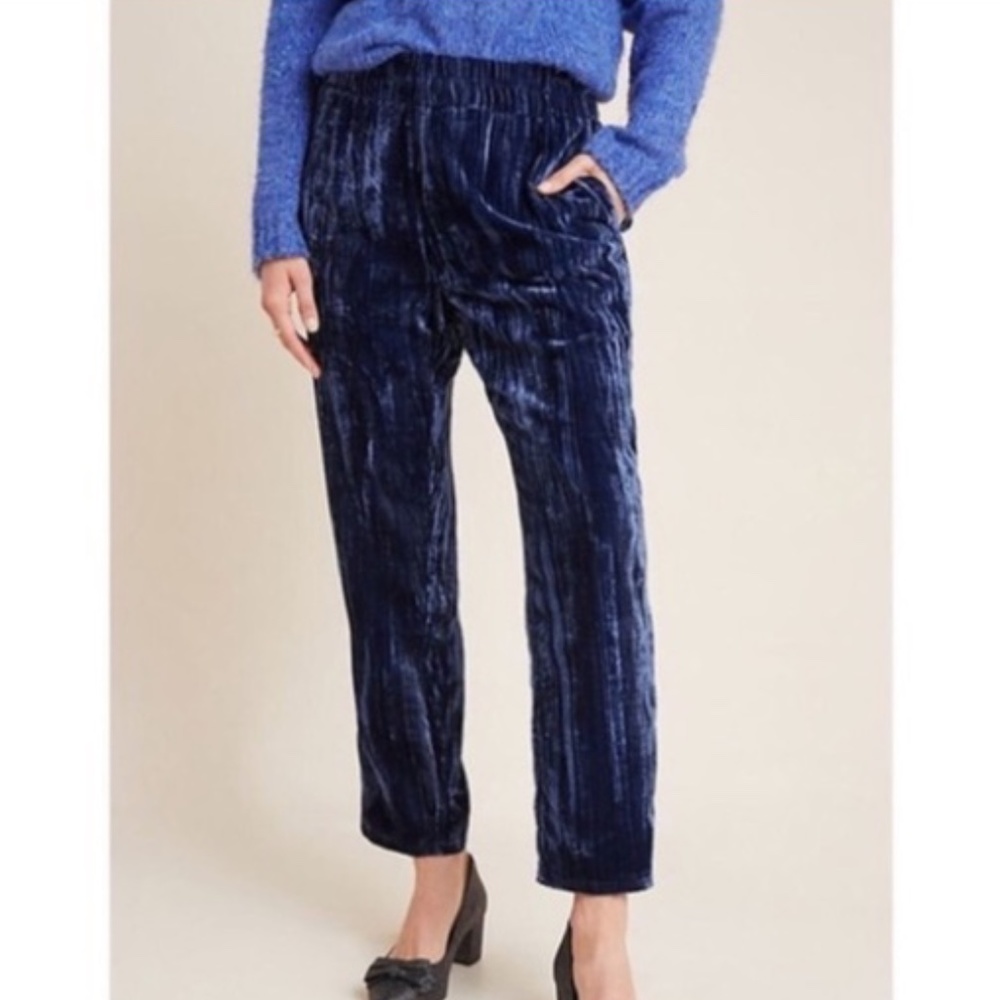 NWT Tina Jo Anthropologie Blue Velvet Ankle Pants